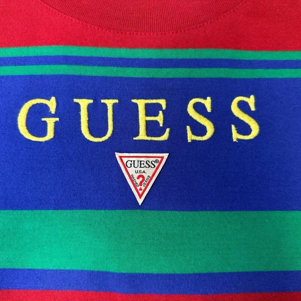Guess Originals Men's Striped Logo Shirt Cotton Sz S Oversized Multicolor Retro - Picture 3 of 10